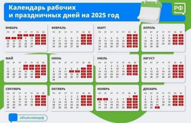 Календарь рабочих и праздничных дней утвержден на 2025 год