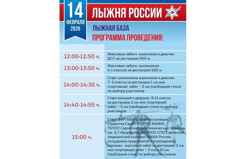 «Лыжня России» пройдет в Сарове 14 февраля